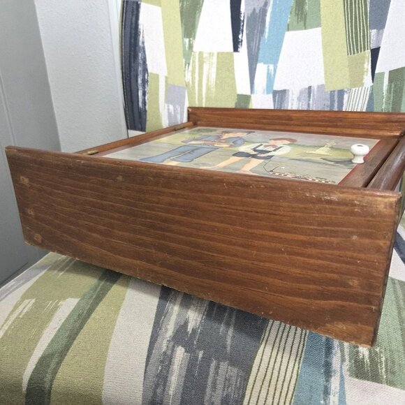 Vtg Oak Wood Medicine Cabinet Hand Painted Primitive Spice Rack Shelves Signed - Picture 13 of 16